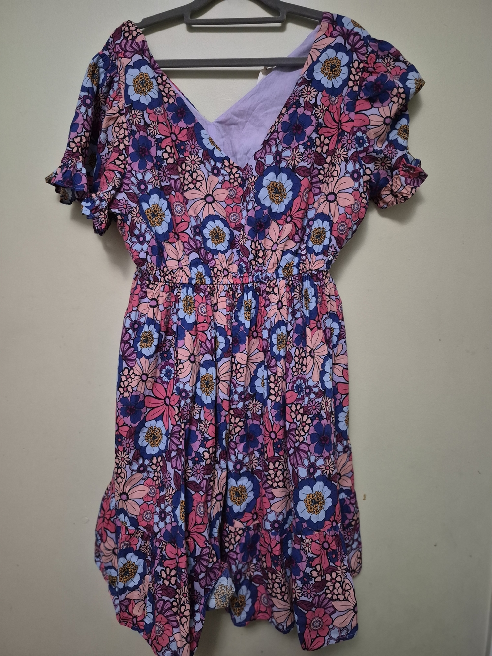 Terra & Sky Pink, Purple and Blue Floral V-Neck Casual Dress